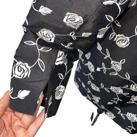 Corso De Roma Exclusivo Vintage Womens Jacket Size XL Black Floral Silk Satin - Picture 9 of 16